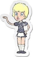 retro distressed sticker of a cartoon waitress vector