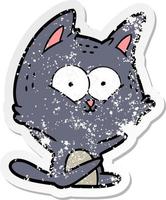 distressed sticker of a cartoon cat vector