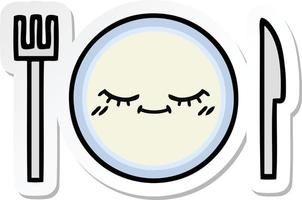 sticker of a cute cartoon dinner plate vector