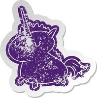 distressed old sticker of a magical unicorn vector