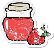 distressed sticker of a cartoon jam jar vector