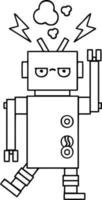 line drawing cartoon malfunctioning robot vector