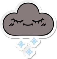 sticker of a cute cartoon storm snow cloud vector
