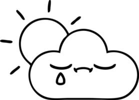 line drawing cartoon storm cloud and sun vector