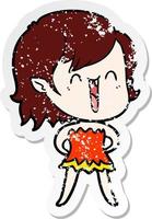 distressed sticker of a cute cartoon happy vampire girl vector