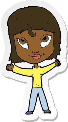 sticker of a cartoon happy woman waving arms