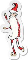 retro distressed sticker of a cartoon skinny santa vector