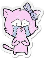 distressed sticker of a cartoon cat vector