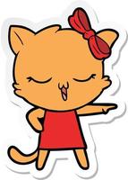 sticker of a cartoon cat with bow on head vector