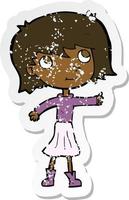 retro distressed sticker of a cartoon happy girl vector