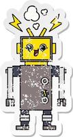 distressed sticker of a cute cartoon robot vector