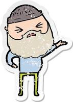 distressed sticker of a cartoon man with beard vector