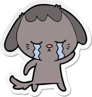 sticker of a cartoon crying dog vector