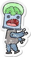 distressed sticker of a cartoon robot vector