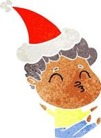 retro cartoon of a man pouting wearing santa hat vector