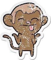 distressed sticker of a funny cartoon monkey vector