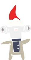 friendly flat color illustration of a alien wearing santa hat vector