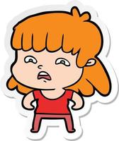 sticker of a cartoon worried woman vector