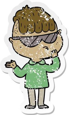 distressed sticker of a cartoon boy wearing sunglasses