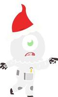 flat color illustration of a cyclops alien spaceman pointing wearing santa hat vector