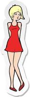 sticker of a cartoon pretty woman in dress vector