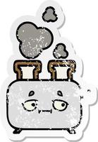 distressed sticker of a cute cartoon of a toaster vector