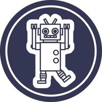 dancing robot circular icon vector