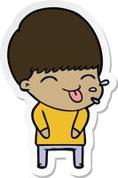 sticker of a cartoon boy sticking out tongue vector