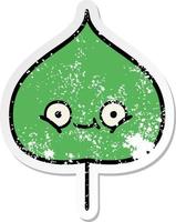 distressed sticker of a cute cartoon expressional leaf vector