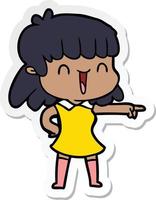 sticker of a cartoon happy girl vector