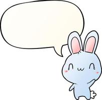 cute cartoon rabbit waving and speech bubble in smooth gradient style vector