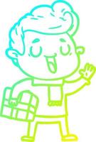 cold gradient line drawing happy cartoon man vector