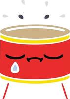 flat color retro cartoon sad drum vector