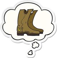 cartoon cowboy boots and thought bubble as a printed sticker vector