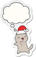 cute cartoon christmas cat and thought bubble as a printed sticker vector