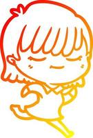 warm gradient line drawing cartoon woman vector