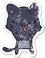 distressed sticker of a happy cartoon cat vector