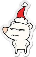 angry bear polar sticker cartoon of a wearing santa hat vector