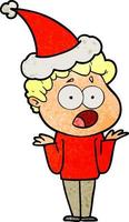 textured cartoon of a man gasping in surprise wearing santa hat vector