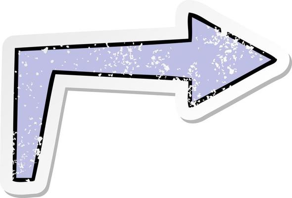 distressed sticker of a quirky hand drawn cartoon arrow