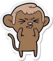 sticker of a cartoon annoyed monkey vector