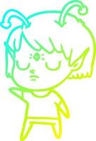 cold gradient line drawing cartoon alien girl vector