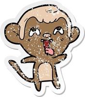 distressed sticker of a crazy cartoon monkey vector