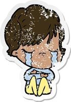 distressed sticker of a cartoon woman crying vector