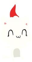 flat color illustration of a happy cat wearing santa hat vector