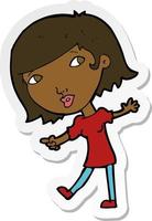 sticker of a cartoon happy girl gesturing to follow vector