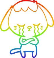 rainbow gradient line drawing cute puppy crying cartoon vector