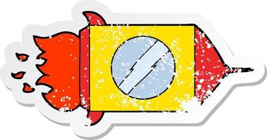 distressed sticker of a cartoon space rocket vector