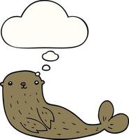 cartoon seal and thought bubble vector