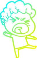cold gradient line drawing cartoon furious man vector